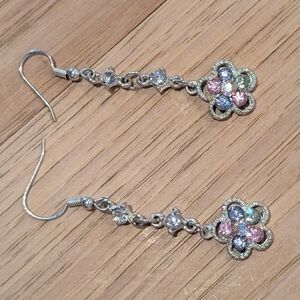 Source Unknown Silver Earrings with Pink and Blue Accents